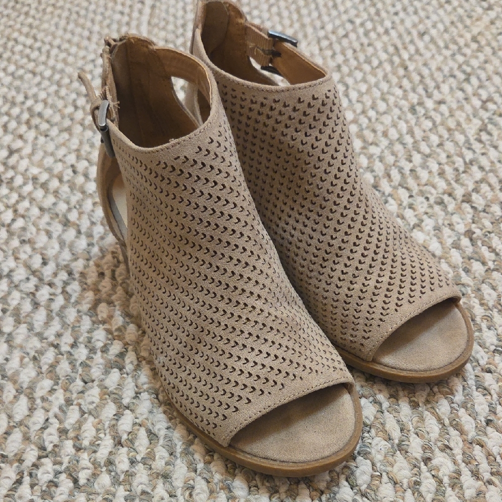 Justice Tan Peep-Toe Ankle Booties